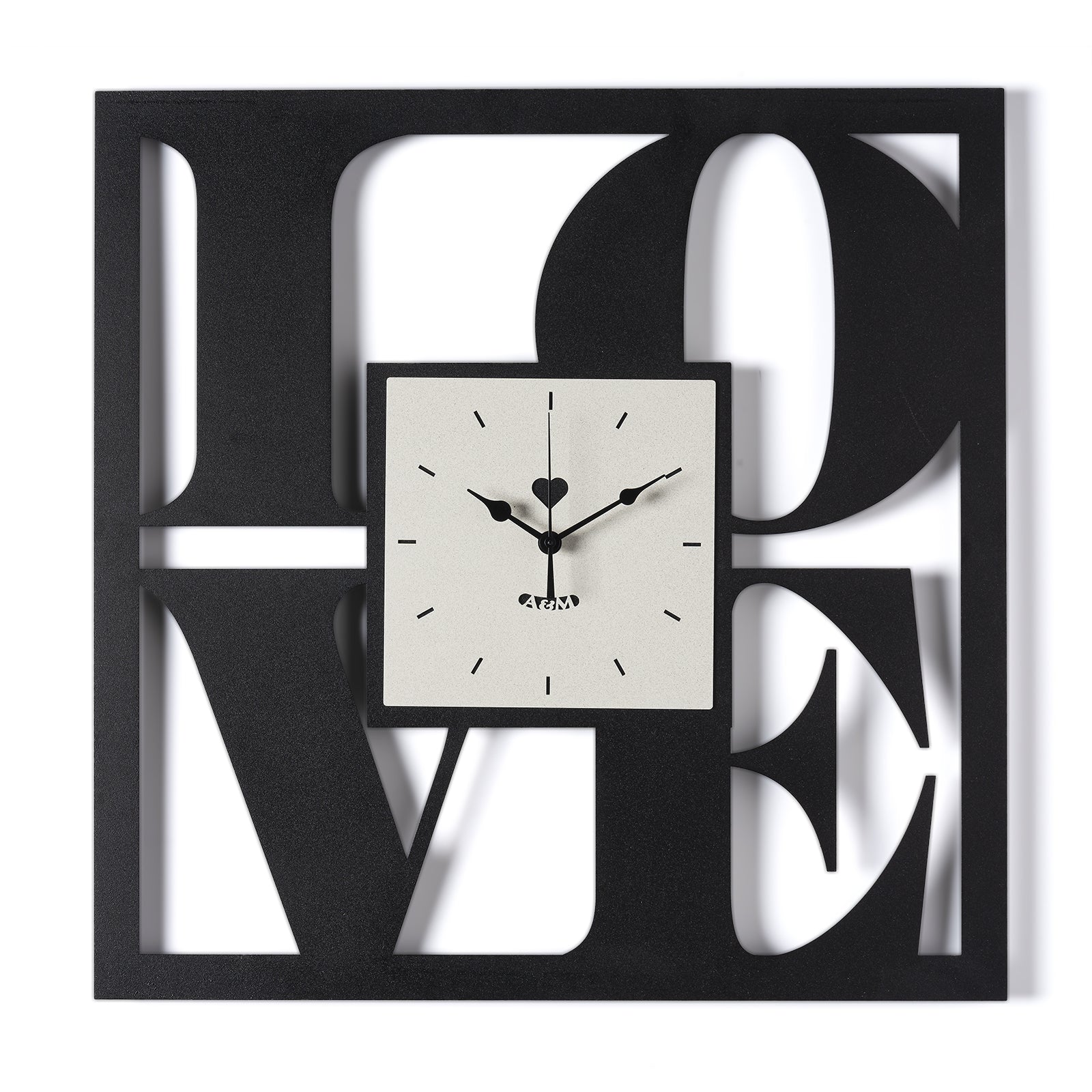 Arti & Mestieri orologio da parete Love nero avorio ferro traforato con scritta e simbolo cuore
