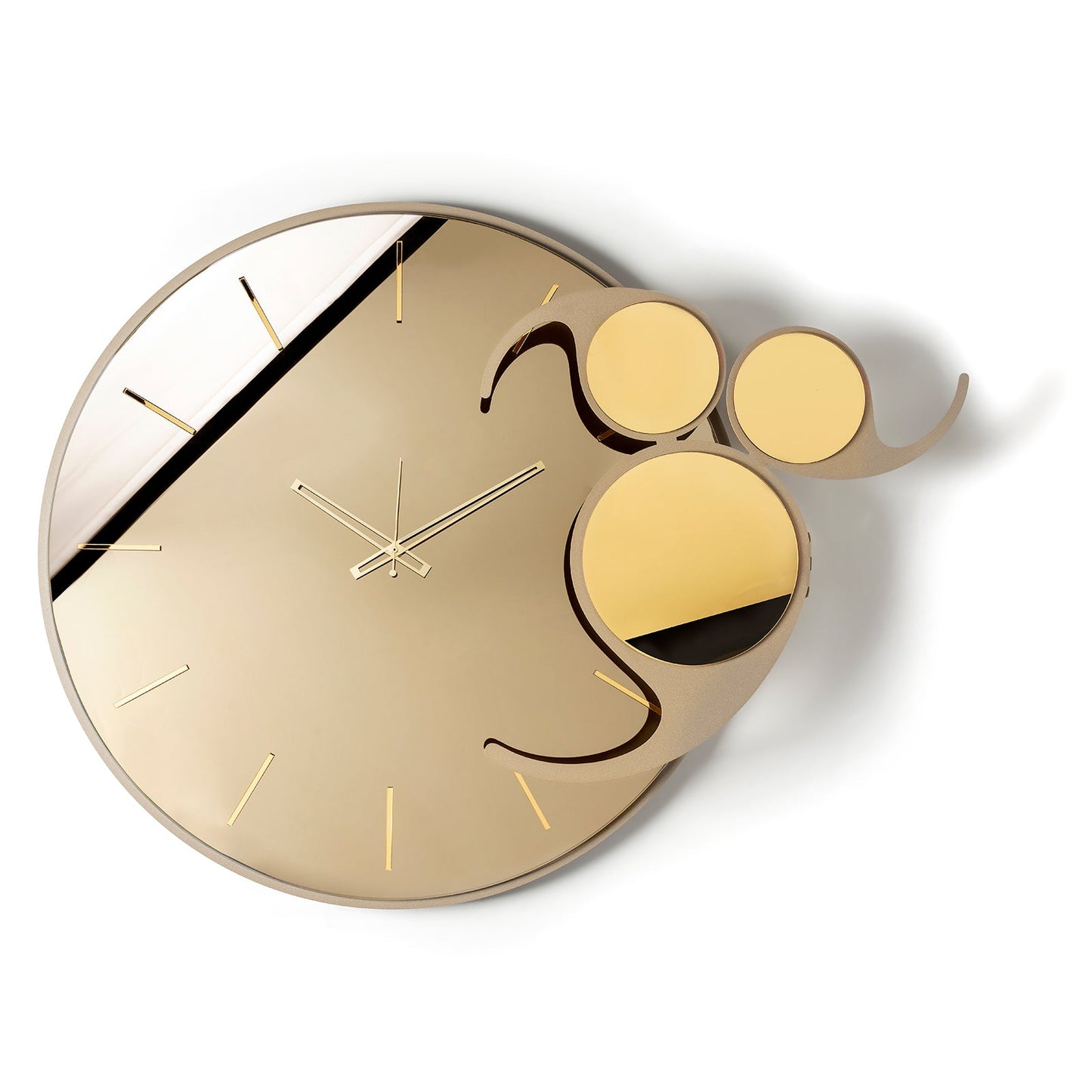 Arti & Mestieri Orologio da parete Apostrofo beige e bronzo in ferro e vetro Crystal Luxe specchiato