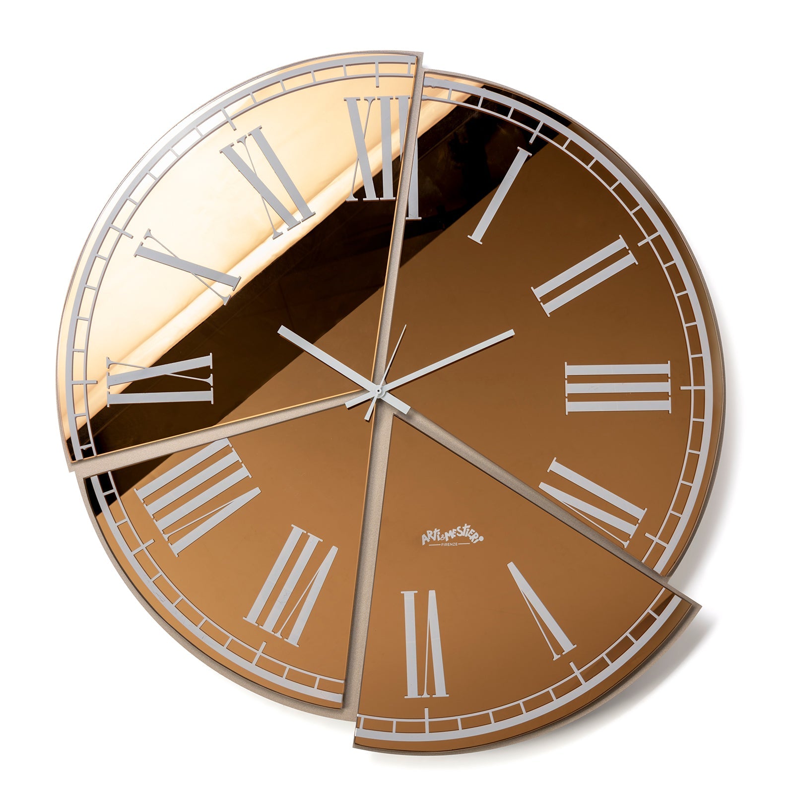 Arti & Mestieri Orologio da parete Kintsugi beige ambra vetro specchiato Crystal Luxe e ferro lavorato artigianalmente