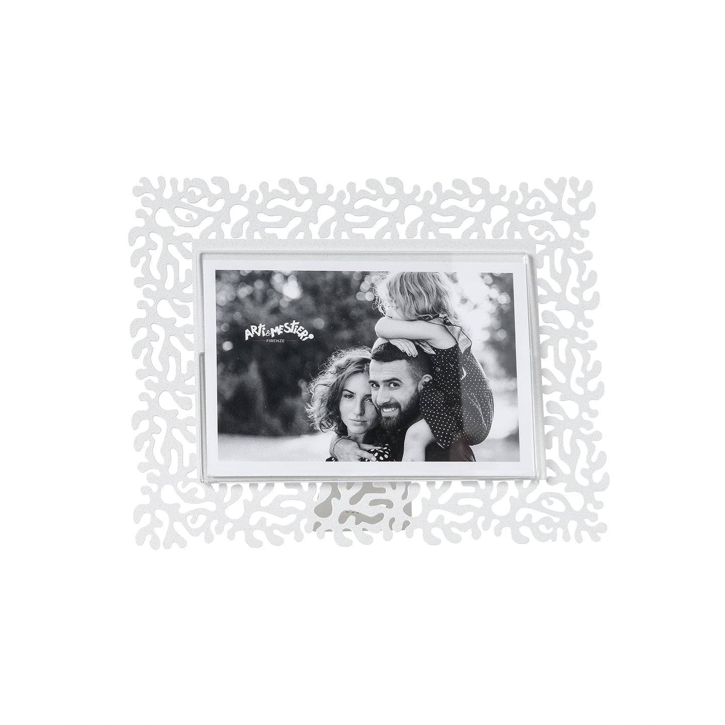 Arti & Mestieri Portafoto Corallo piccolo orizzontale bianco marmo ferro e polimetilmetacrilato 22x17 cm