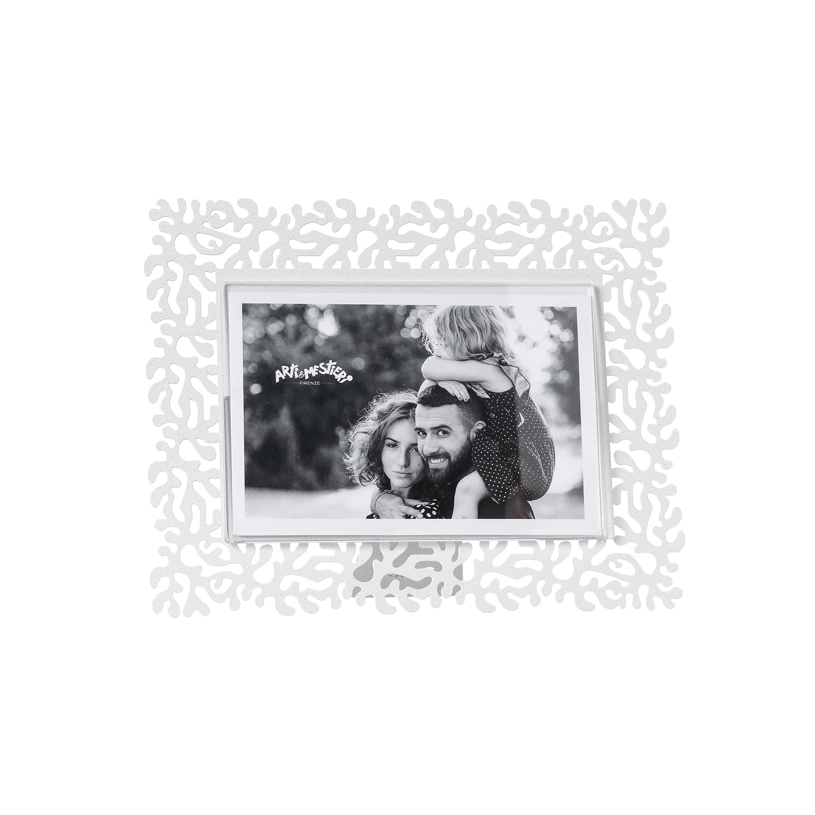 Arti & Mestieri Portafoto Corallo piccolo orizzontale bianco marmo ferro e polimetilmetacrilato 22x17 cm