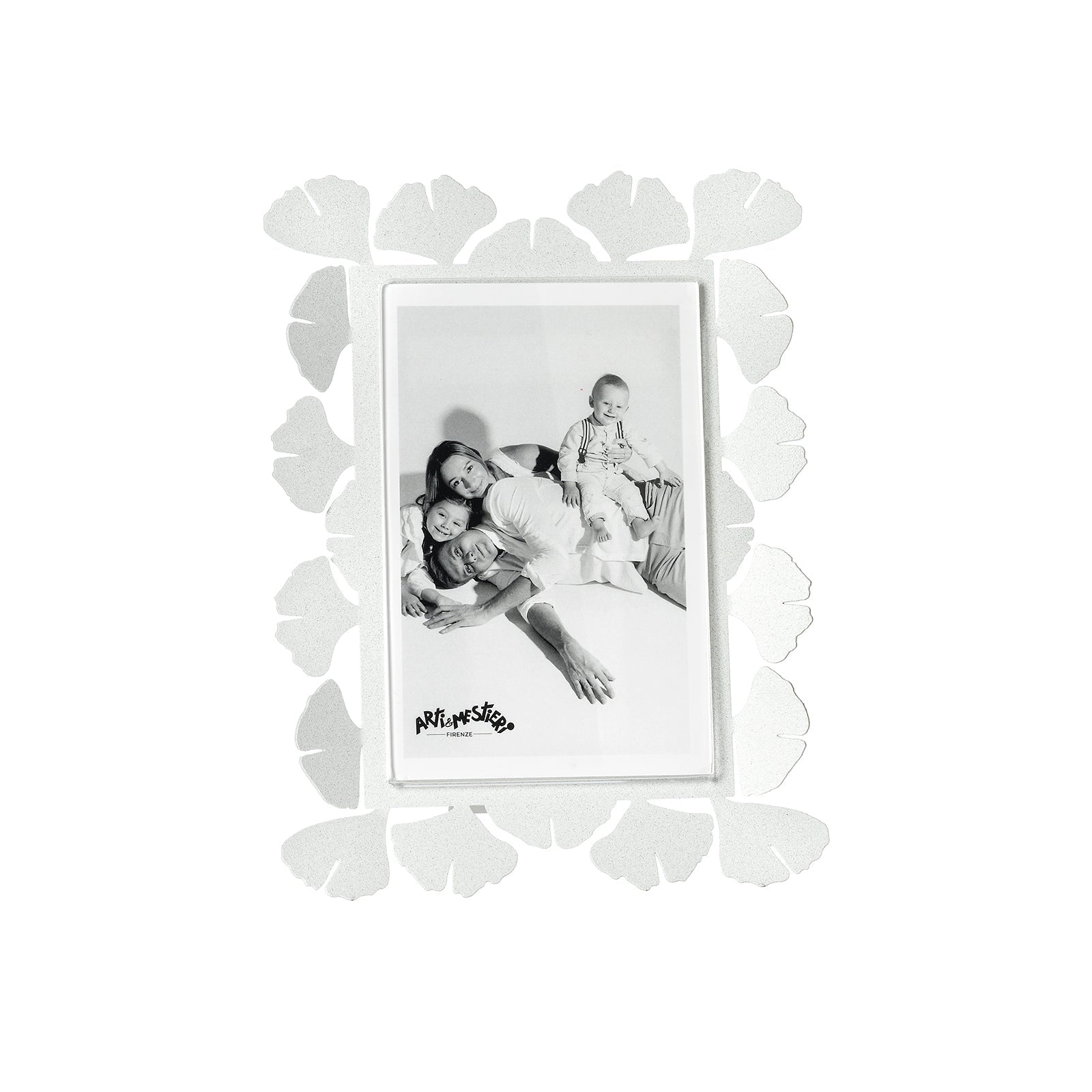 Arti & Mestieri Portafoto Ginkgo piccolo bianco marmo in ferro lavorato artigianalmente