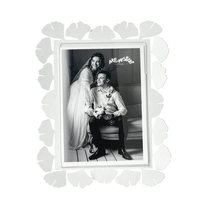 Arti & Mestieri Portafoto Ginkgo grande bianco marmo ferro artigianale italiano