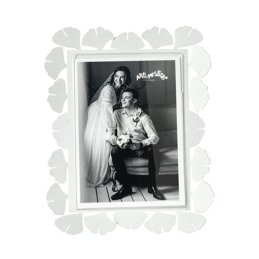Arti & Mestieri Portafoto Ginkgo grande bianco marmo ferro artigianale italiano