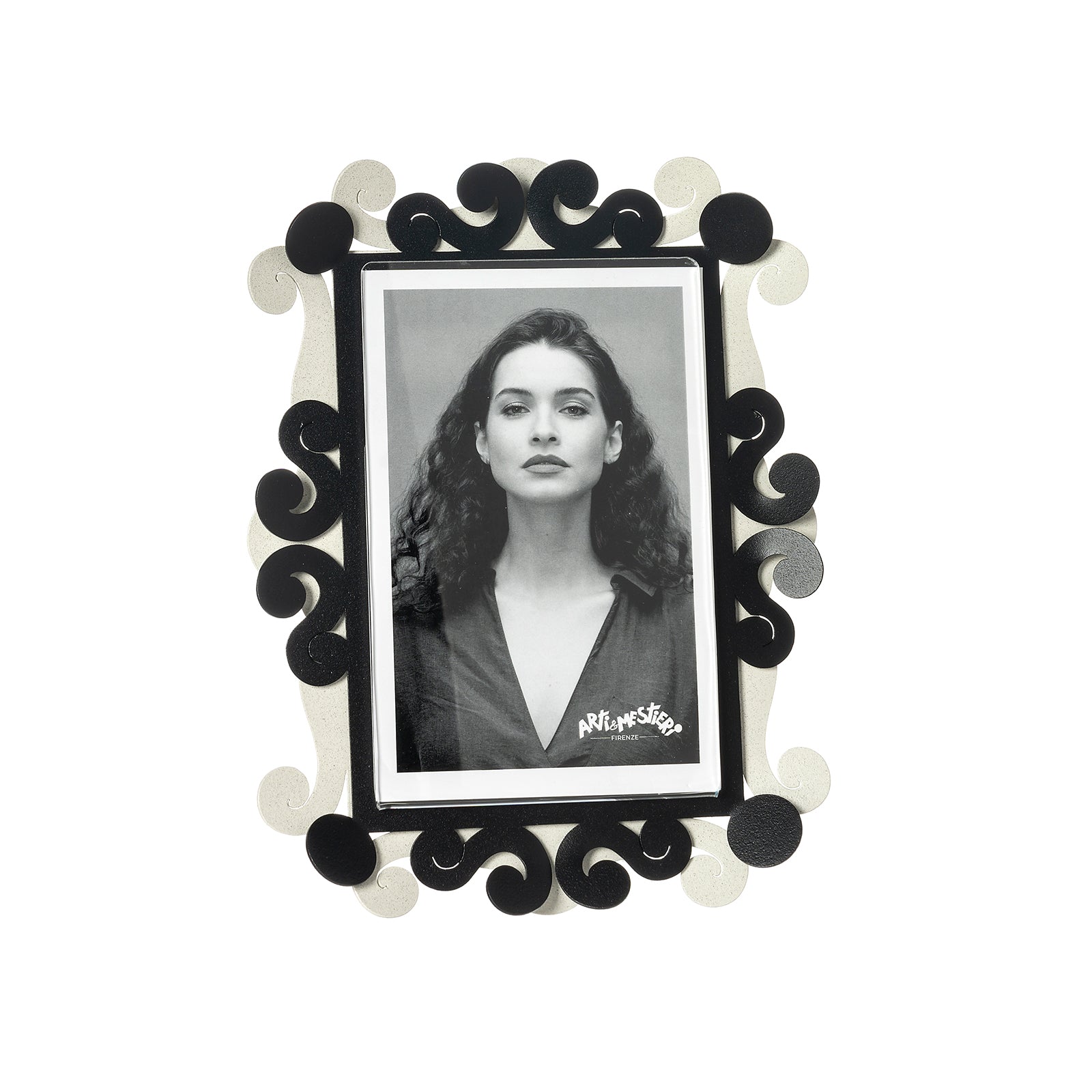Arti & Mestieri Portafoto Koko piccolo avorio e nero in ferro e polimetilmetacrilato 17x22 cm