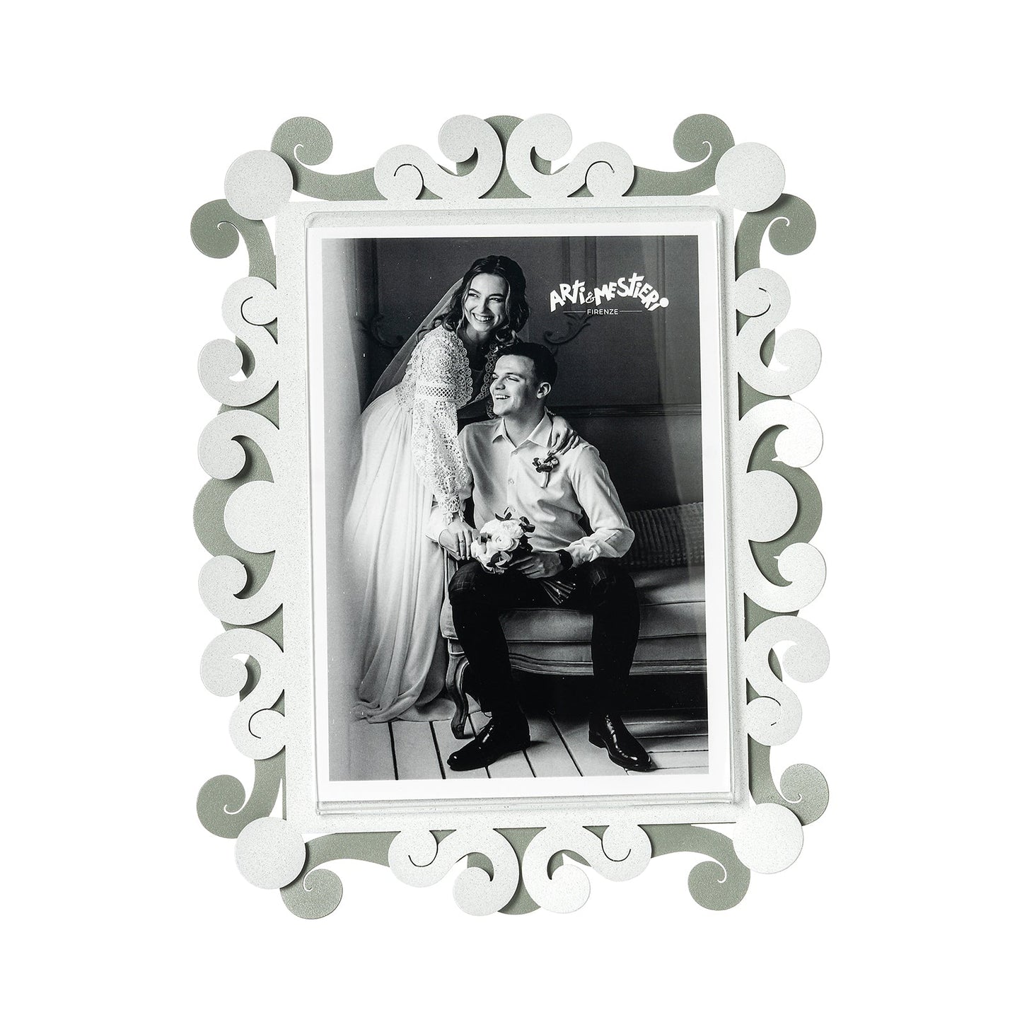 Arti & Mestieri Portafoto Koko grande giada bianco marmo ferro artigianale doppia cornice