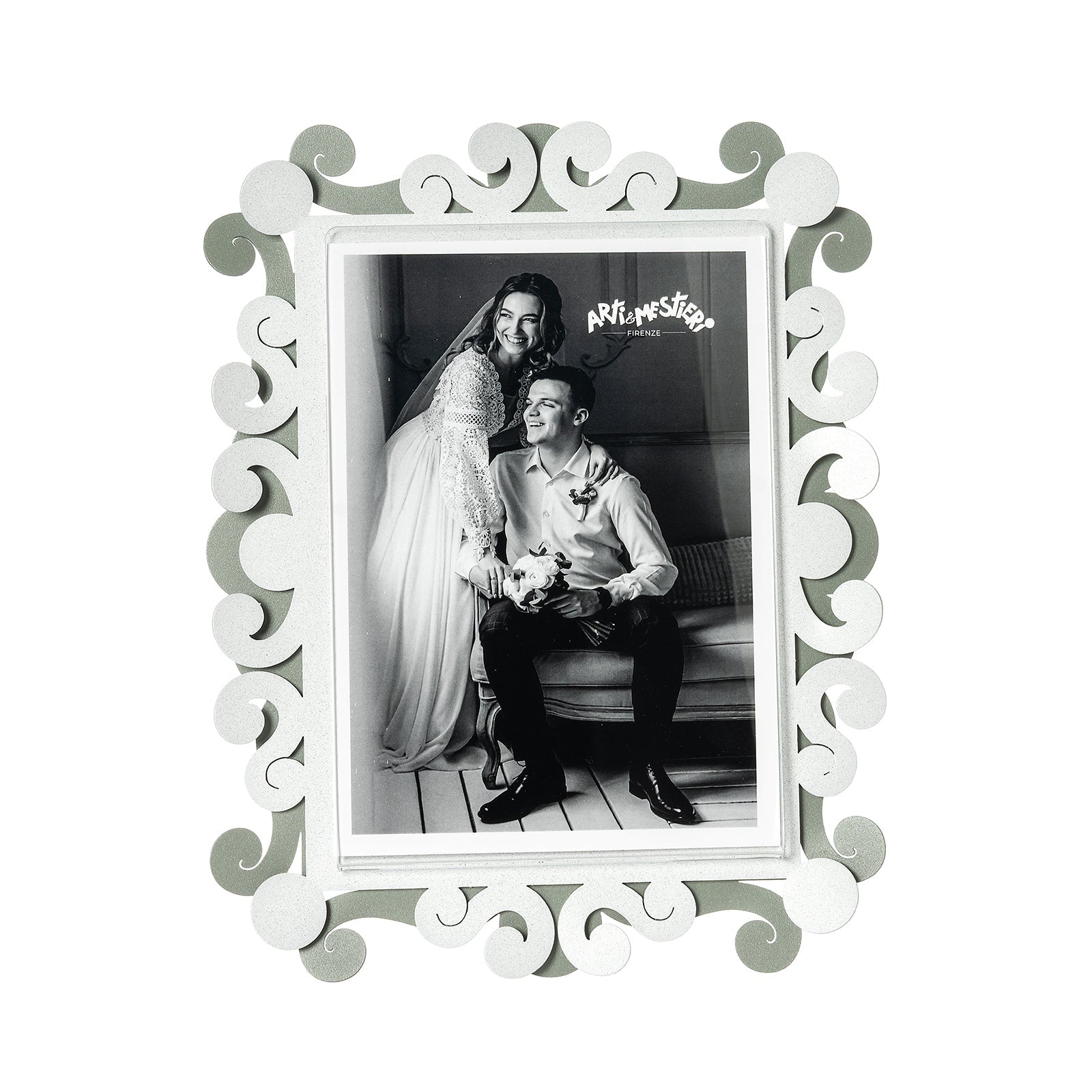 Arti & Mestieri Portafoto Koko grande giada bianco marmo ferro artigianale doppia cornice