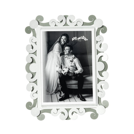 Arti & Mestieri Portafoto Koko grande giada bianco marmo ferro artigianale doppia cornice