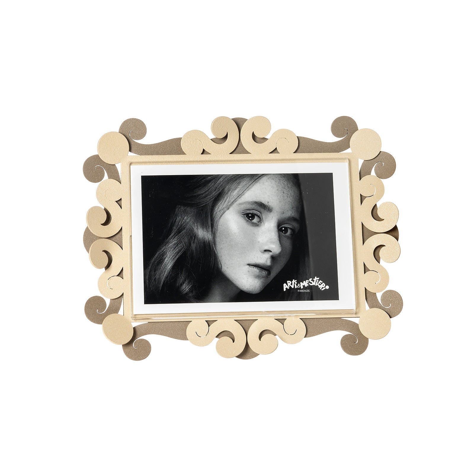 Arti & Mestieri Portafoto Koko piccolo orizzontale beige crema ferro e polimetilmetacrilato