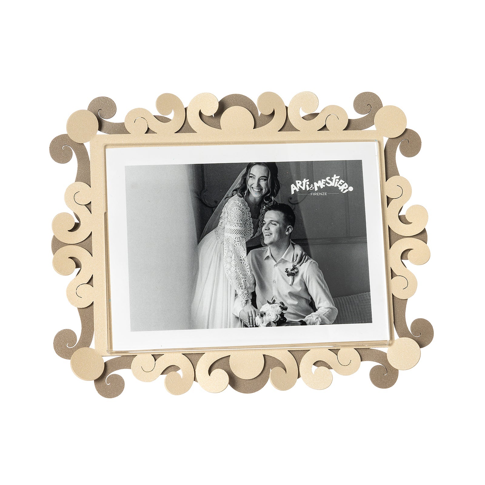 Arti & Mestieri Portafoto Koko grande orizzontale beige crema ferro e polimetilmetacrilato 25x20 cm