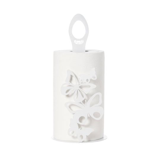 Arti & Mestieri Porta Rotoli Farfalloso colore Bianco marmo in ferro lavorato artigianalmente con farfalle traforat