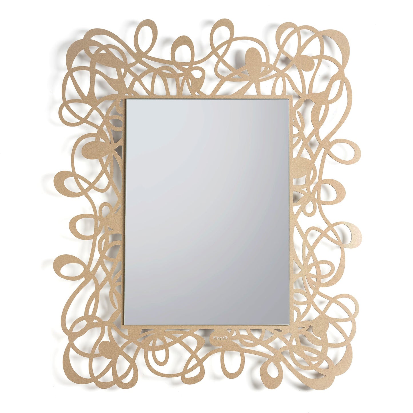 Arti & Mestieri Specchio da parete Scarabocchio beige ferro lavorato artigianalmente con cornice a linee sinuose