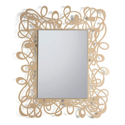 Arti & Mestieri Specchio da parete Scarabocchio beige ferro lavorato artigianalmente con cornice a linee sinuose