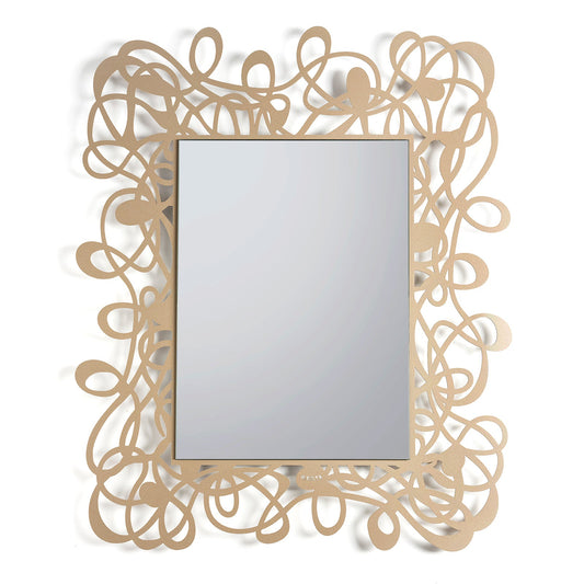 Arti & Mestieri Specchio da parete Scarabocchio beige ferro lavorato artigianalmente con cornice a linee sinuose