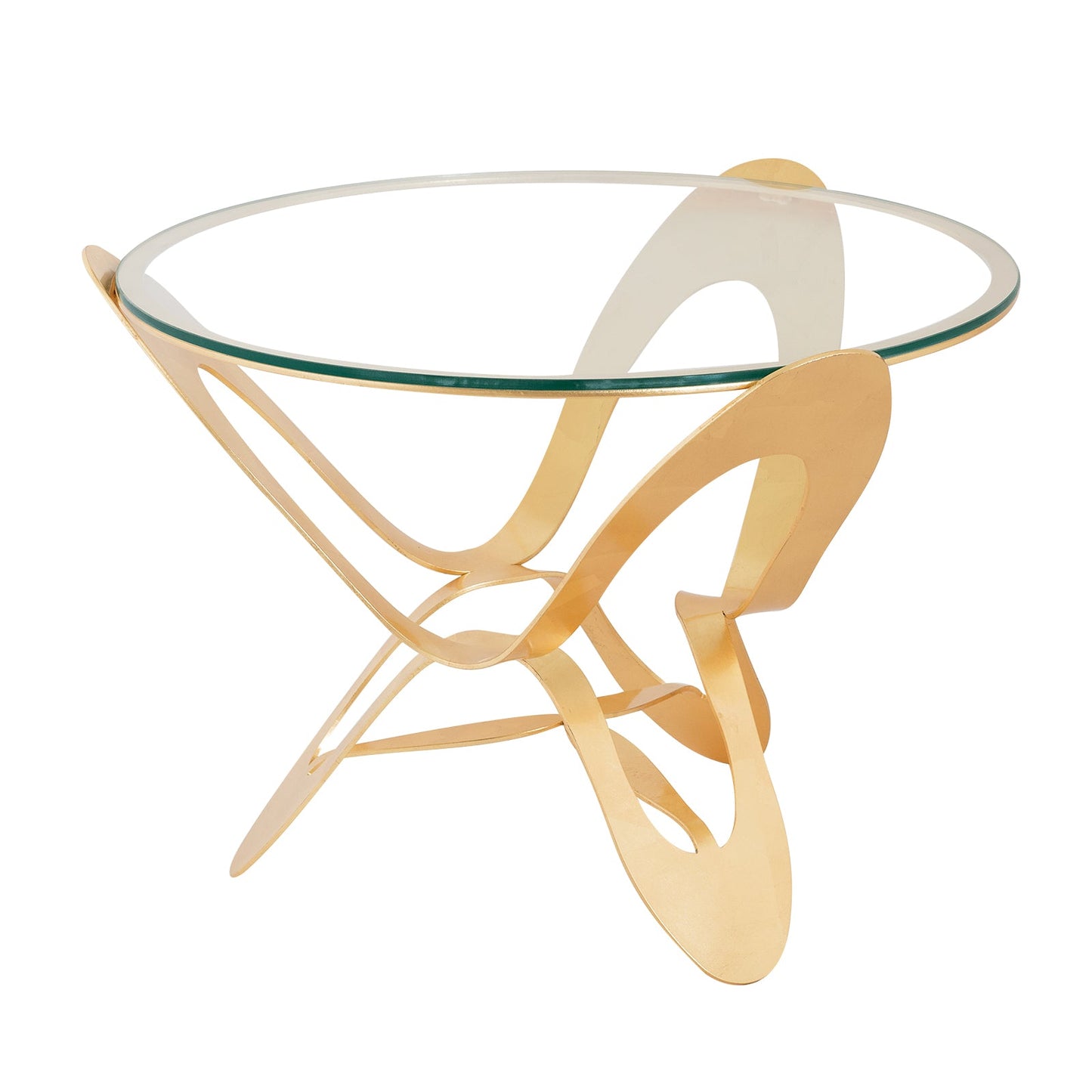 Arti & Mestieri tavolino Ninfa oro trasparente ferro intrecciato e vetro circolare diametro 65 cm