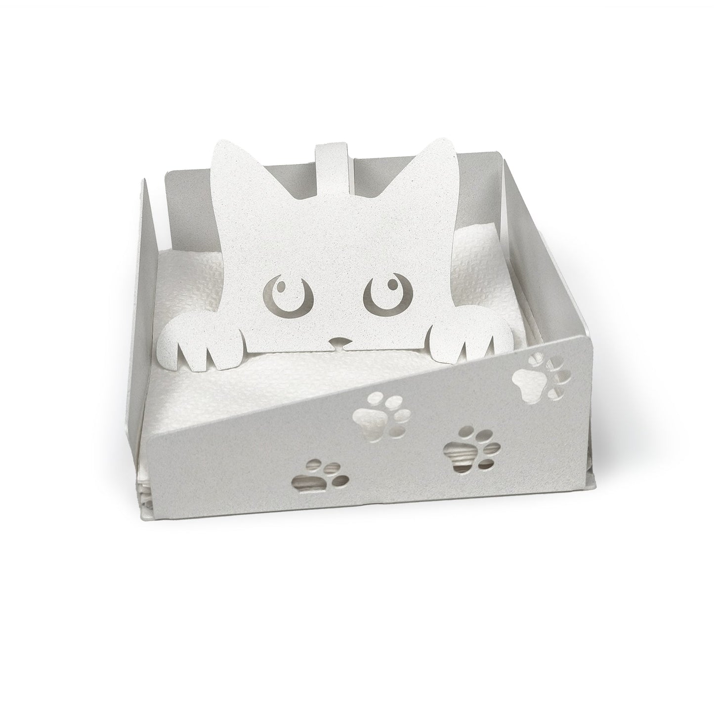 Arti & Mestieri Portatovaglioli Silvestro bianco marmo in ferro con gatto decorativo