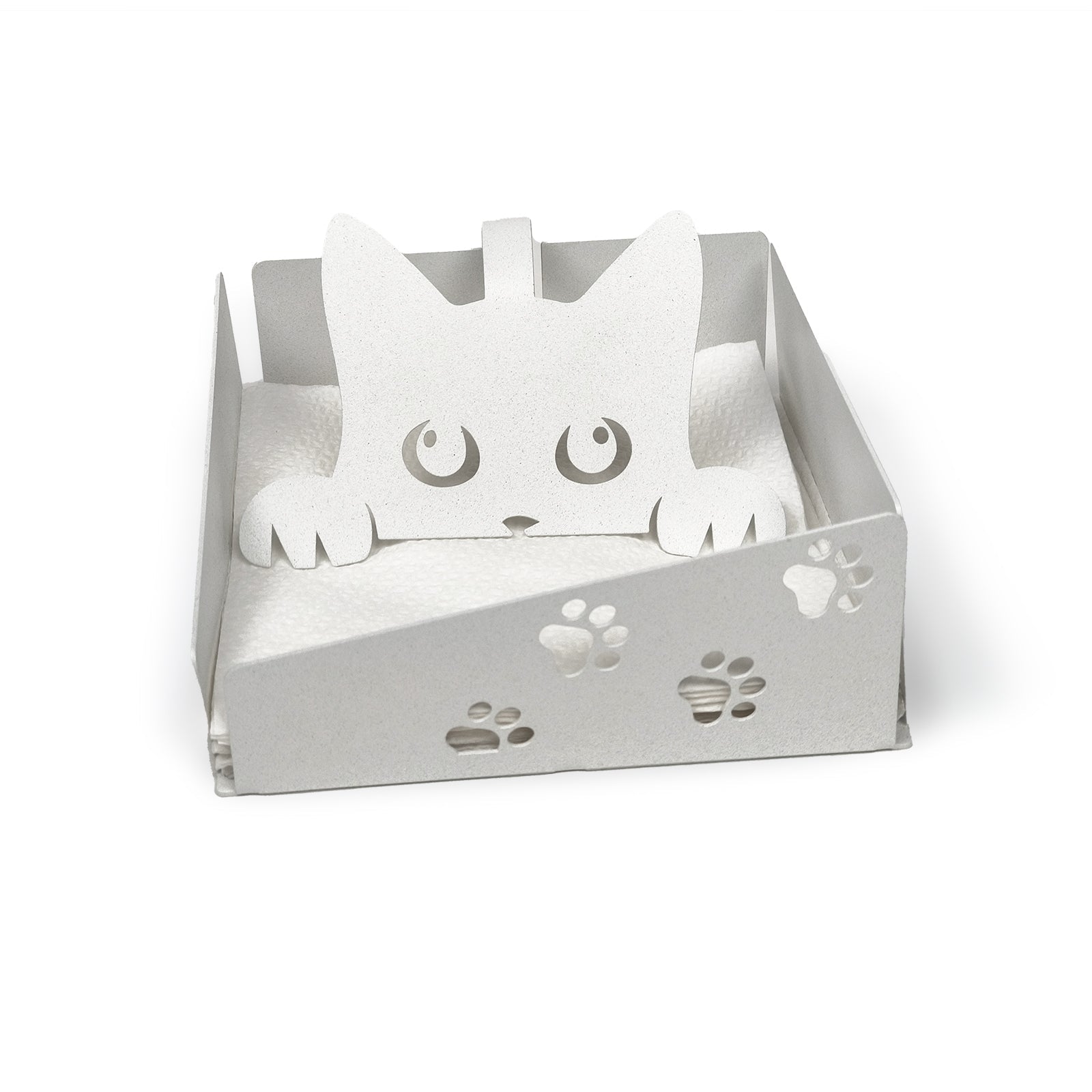 Arti & Mestieri Portatovaglioli Silvestro bianco marmo in ferro con gatto decorativo