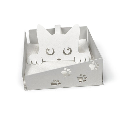 Arti & Mestieri Portatovaglioli Silvestro bianco marmo in ferro con gatto decorativo