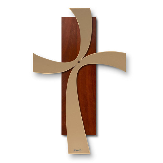 Arti & Mestieri crocifisso da parete Two grande oro laccato ferro battuto e legno 40x62 cm