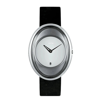 Alessi — Millennium AL19002 | Orologio da polso pelle nera e alluminio