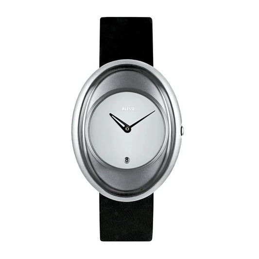Alessi — Millennium AL19002 | Orologio da polso pelle nera e alluminio