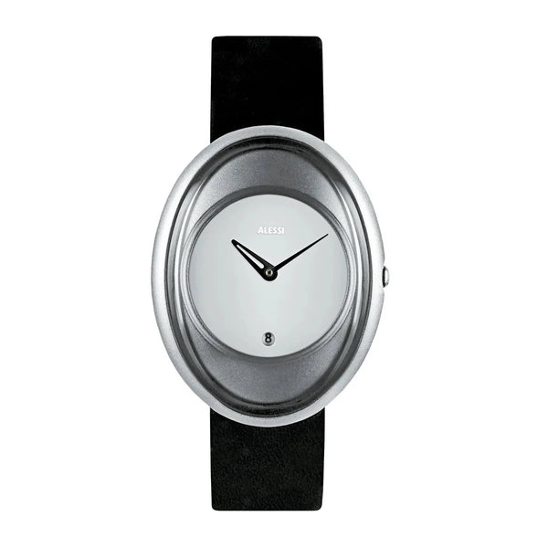Alessi — Millennium AL19002 | Orologio da polso pelle nera e alluminio — Alessi