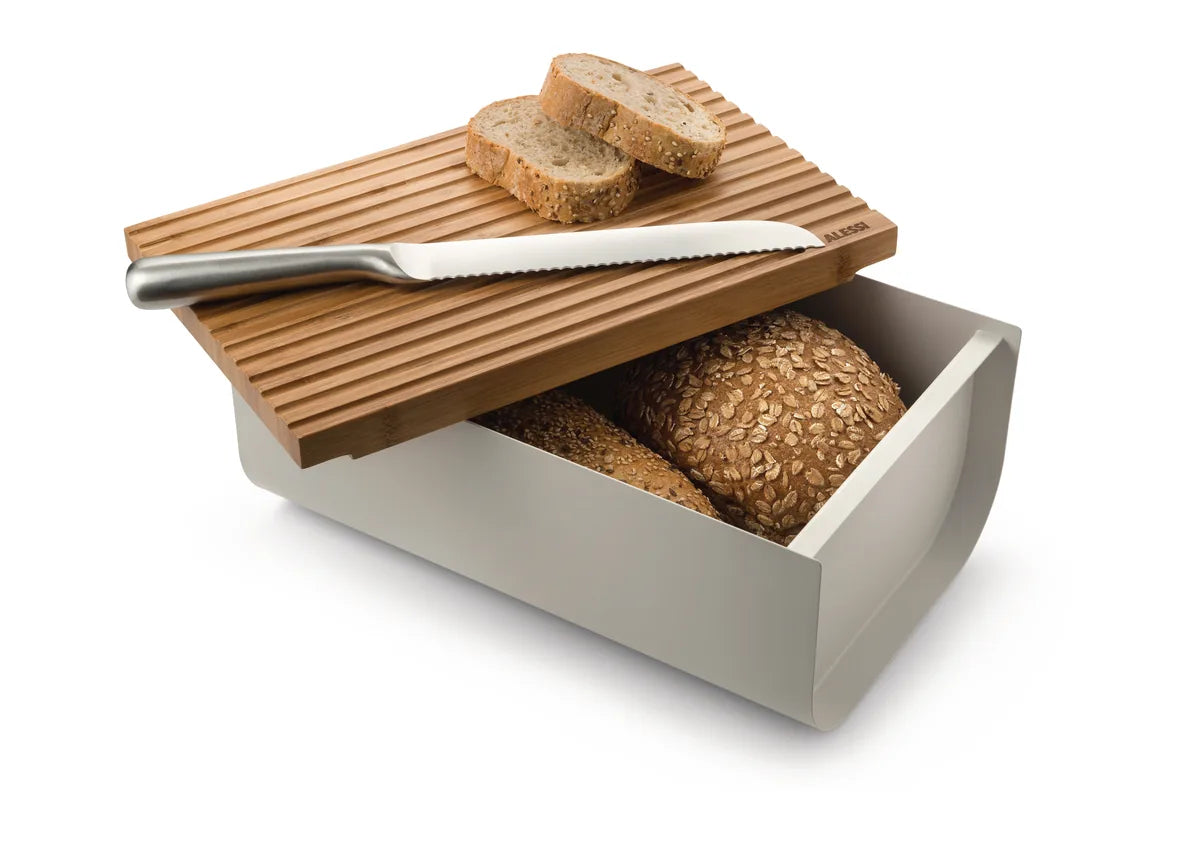 Alessi — Mattina BG03 WG | Cassetta del pane Warm Grey con tagliere