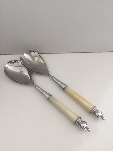 Salad Servers in Steel and Mother of Pearl 32cm Cream