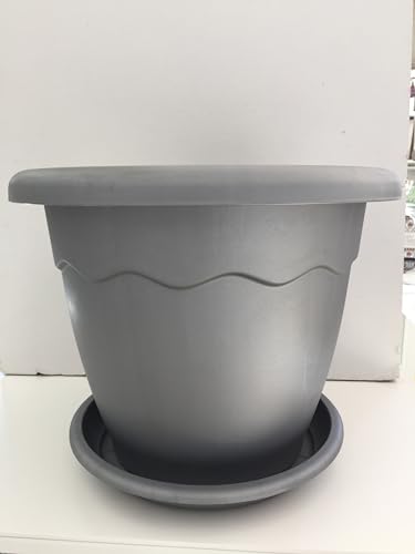 Plant pot in colored plastic cm D. cm 30 h cm 29 with saucer assorted colors; Grey