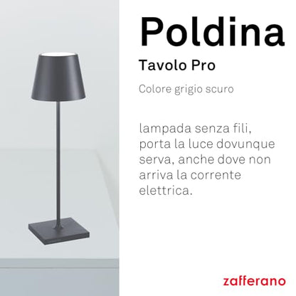 Zafferano - Lampada da Tavolo "Poldina Pro" 38cm Grigio Scuro