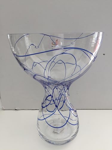 Generico Vaso portafiori trasparente con applicazioni disegno astratto in vetro di colore blu h 30 cm diam 22 cm by SIA