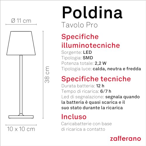 Zafferano - Lampada da Tavolo "Poldina Pro" 38cm Grigio Scuro