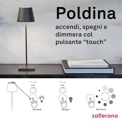 Zafferano - Lampada da Tavolo "Poldina Pro" 38cm Grigio Scuro