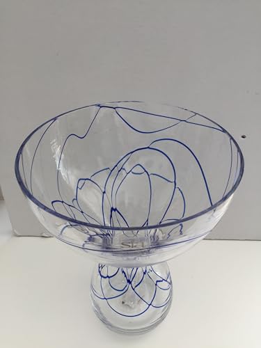 Generico Vaso portafiori trasparente con applicazioni disegno astratto in vetro di colore blu h 30 cm diam 22 cm by SIA