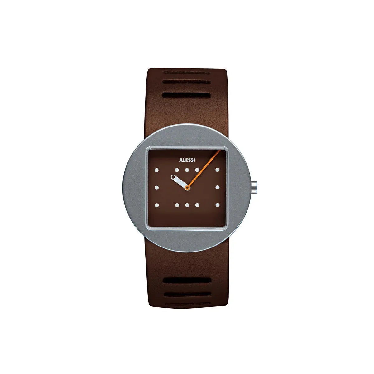 Alessi — Ontime AL14001 | Orologio in acciaio e pelle marrone