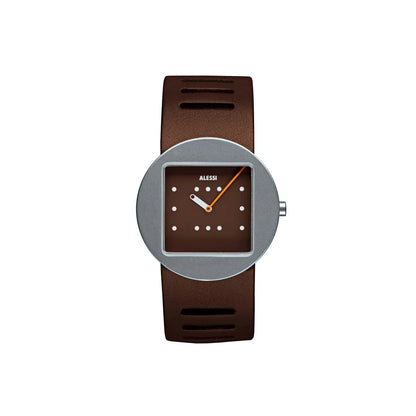 Alessi — Ontime AL14001 | Orologio in acciaio e pelle marrone