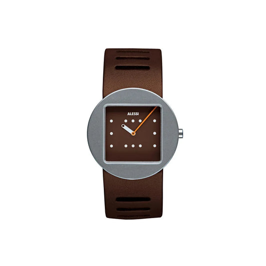 Alessi — Ontime AL14001 | Orologio in acciaio e pelle marrone