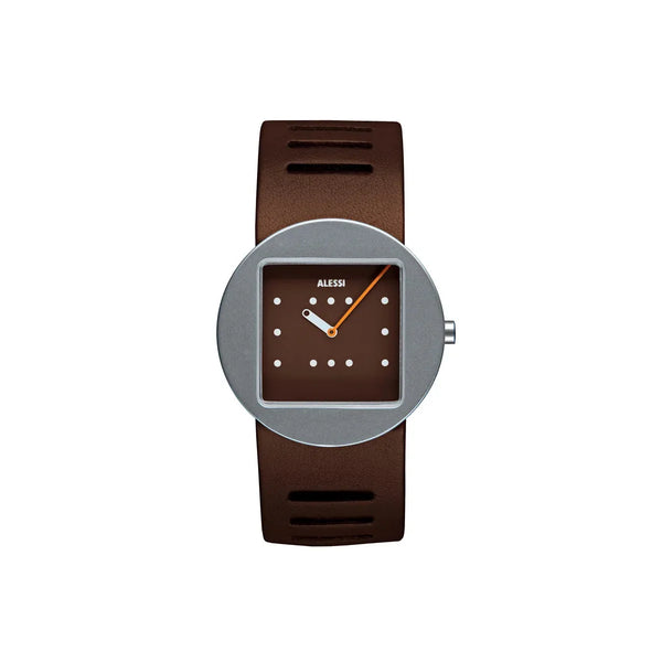 Alessi — Ontime AL14001 | Orologio in acciaio e pelle marrone — Alessi