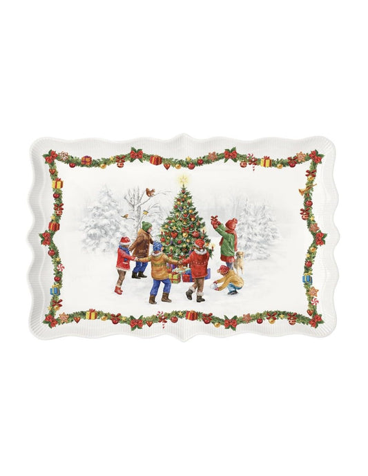 Easy Life - Piatto Rettangolare 40 x 25,5 cm in Porcellana, Christmas Round Dance