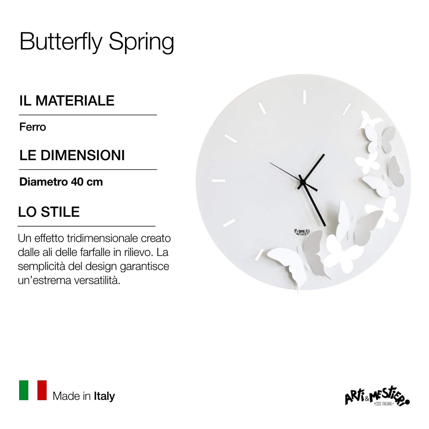 Arti & Mestieri - Orologio da Parete "Butterfly" 40cm