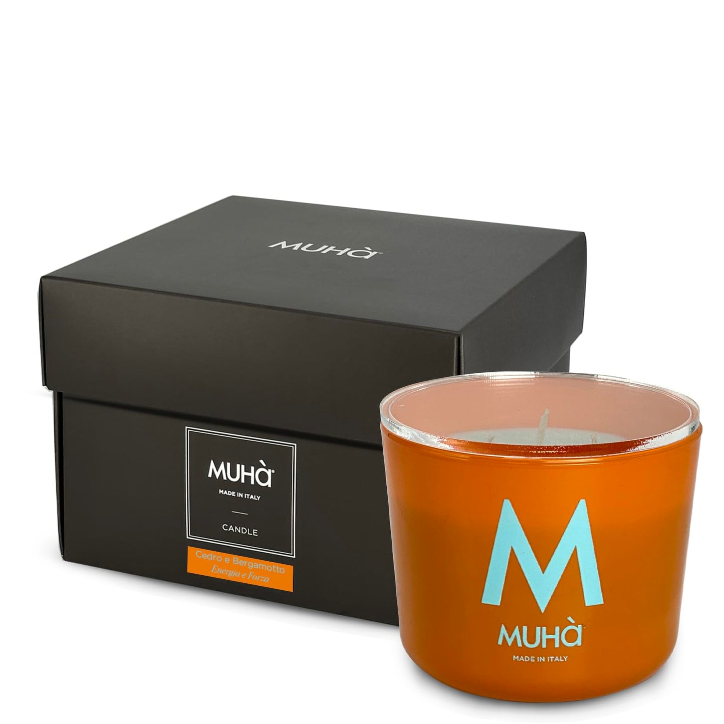 Muhà - Scented Candle in Orange Glass 500gr "Cedar and Bergamot"