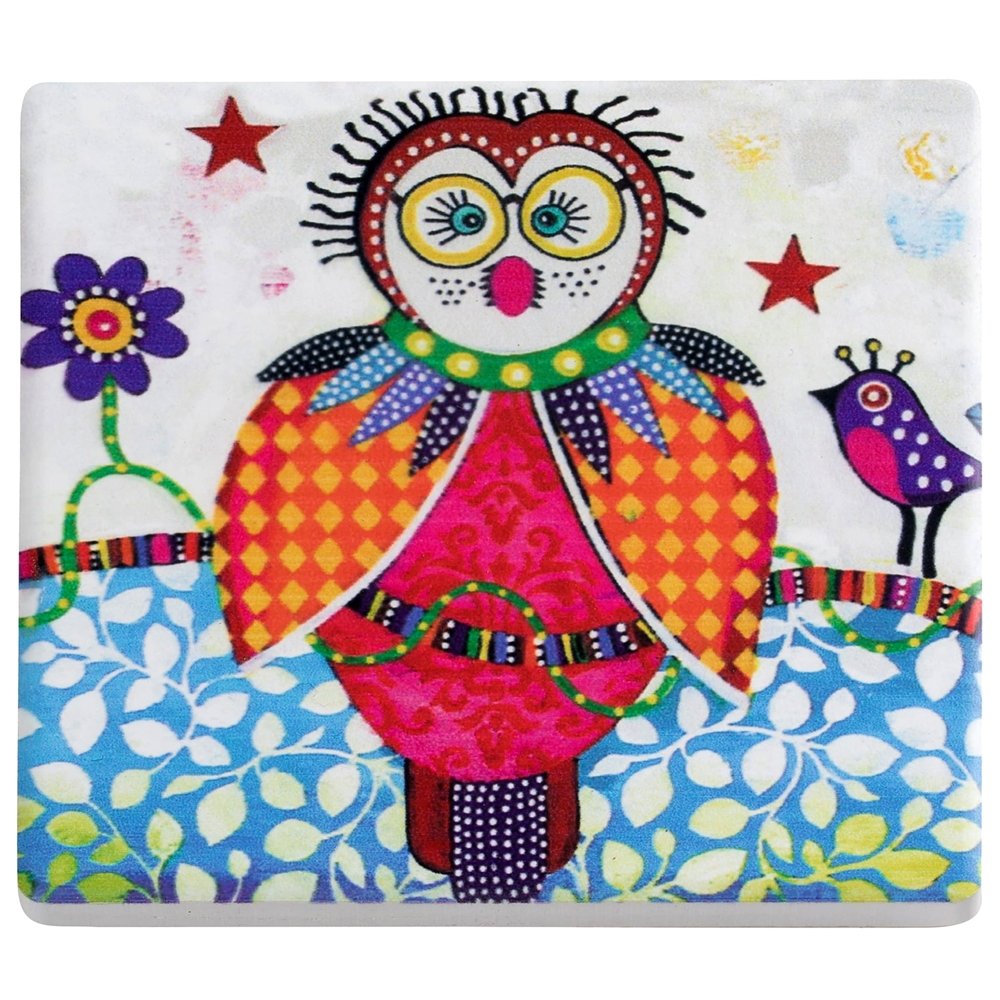 Maxwell &amp; Williams - Owl Coaster "Smile" 9x9 in Ceramic and Cork