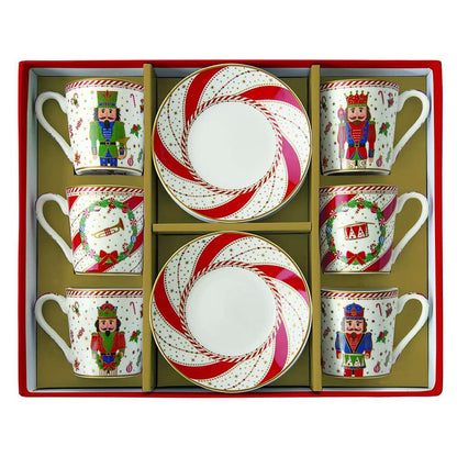 Easy Life - Set 6 Tazzine Caffe con Piattino in Porcellana "Nutcracker"