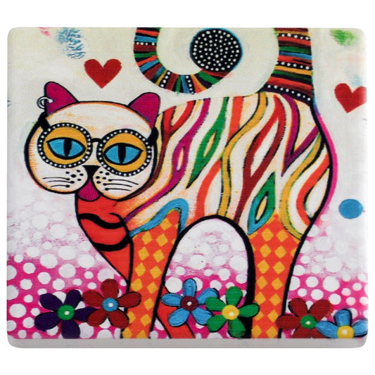 Maxwell & Williams - Sottobicchiere Gatto "Smile" 9x9 in Ceramica e Sughero