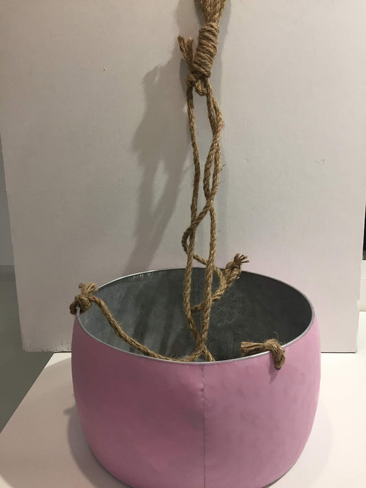 Vacchetti Giuseppe Hanging Planter in Pink Metal with Rope cm 20