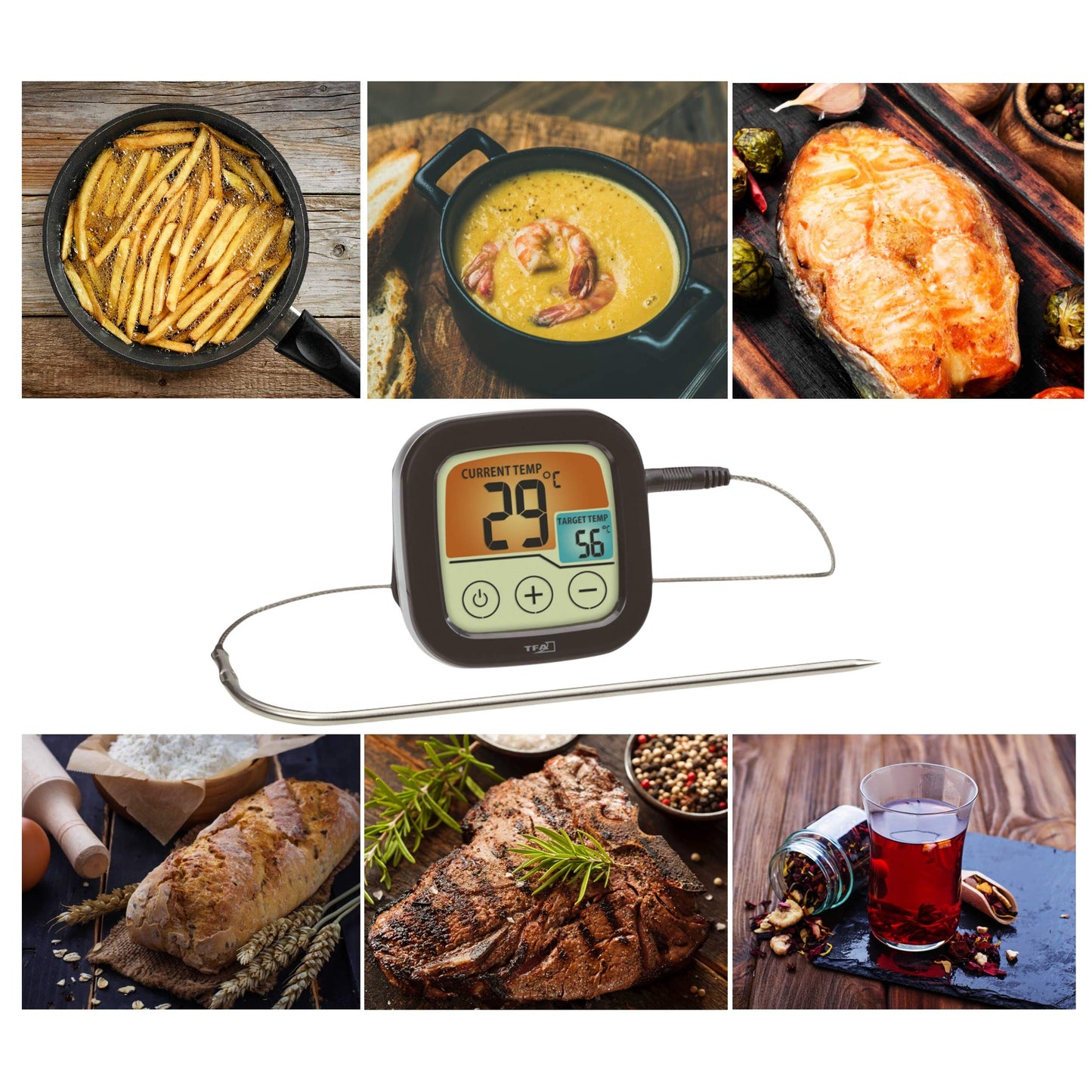 Termometro digitale per barbecue e per carne con display touch a colori, nero, 7,6 x 2 x 7,6 cm, 14.1509.01