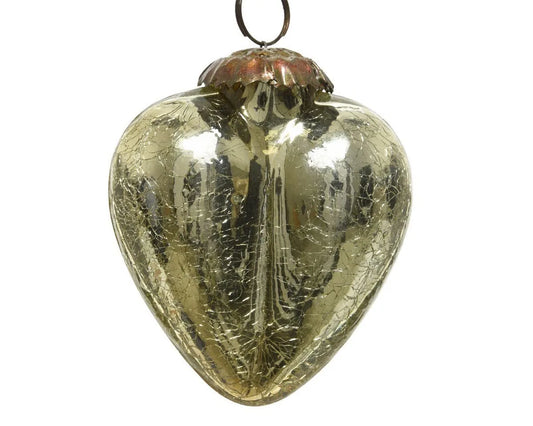 Kaemingk palla di Natale cuore in vetro gold craquelé anticato