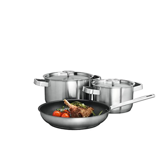 AEG Set 3 Padelle e Pentole acciaio inox antiaderente con manico ergonomico