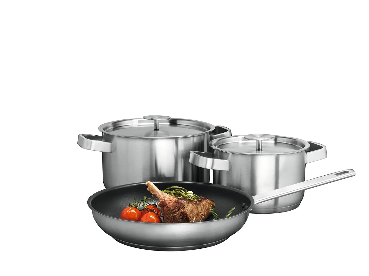 AEG Set 3 Padelle e Pentole acciaio inox antiaderente con manico ergonomico