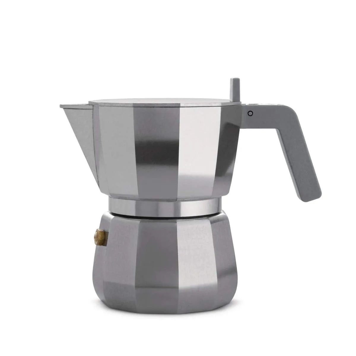 Alessi caffettiera moka DC06/3 alluminio grigio con manico in resina termoplastica, design David Chipperfield